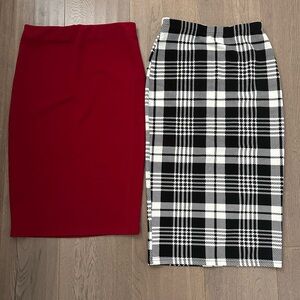 Elegant Red and Plaid Women's Skirt Set